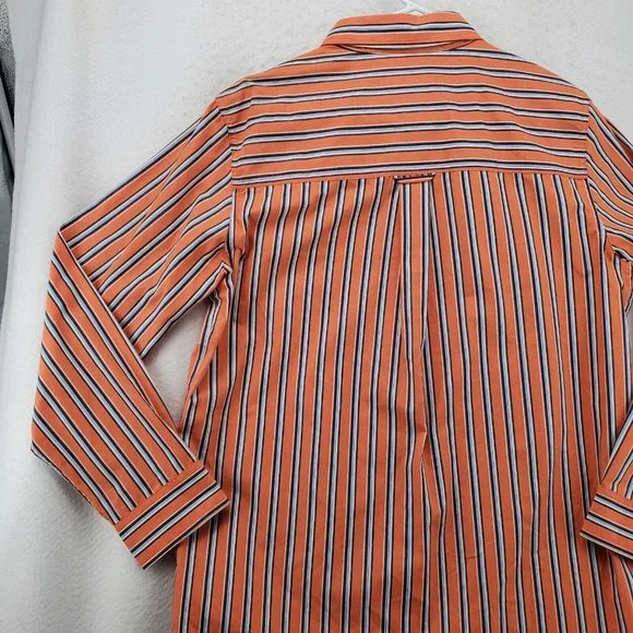 Chaps Shirt Men's Long Sleeve Casual Button Up Striped Oxford Orange Blue Med. - Picture 11 of 12